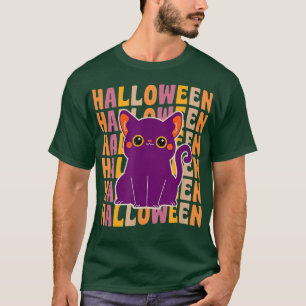 Cute Black Cat 70s 80s Retro Vintage Style Hallowe T-Shirt