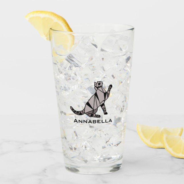 Cute Black Cat ajouter Nom Verre (Devant glace)