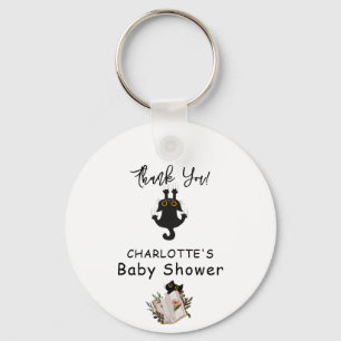 Cute Black Cat and Book Baby Shower Keychain