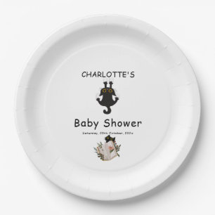 Cute Black Cat and Book Baby Shower Paper Plate
