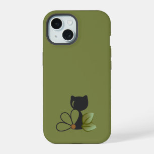 Cute Black Cat and flower – Personalized iPhone 15 Case