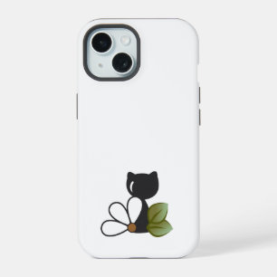 Cute Black Cat and flower – Personalized iPhone 15 Case