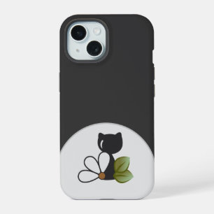 Cute Black Cat and flower – Personalized iPhone 15 Case