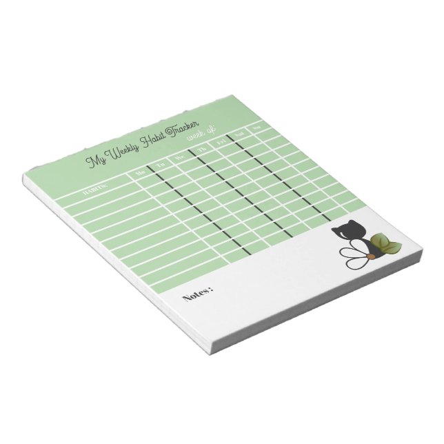 Cute Black Cat and flower – Personalized Notepad (Angled)