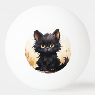 Cute Black Cat and Flowers Ping Pong Ball