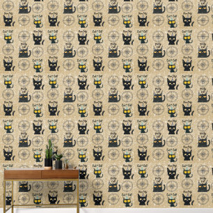 Cute Black Cat and Present-Gold Glitter-Meow Party Wallpaper