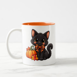 Cute Black Cat and Pumpkin Halloween Coffee Mug