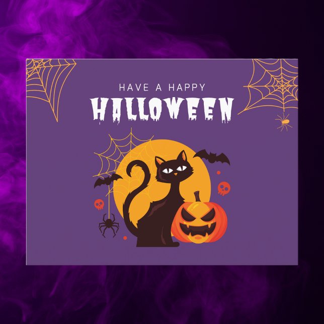 Cute Black Cat and Pumpkin Halloween Holiday Postcard (Creator Uploaded)