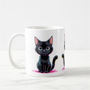 Cute Black Cat Anime Illustration Playful Cartoon Coffee Mug