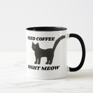 CUTE BLACK CAT ART LONG TAIL ON HANDLE COFFEE MUG