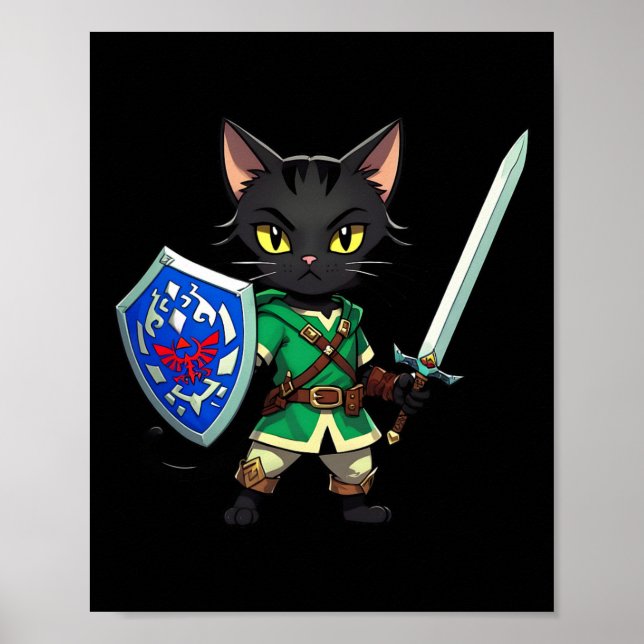 Cute Black Cat As Retro Video Game Character1  Poster (Front)