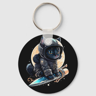 Cute Black Cat Astronaut Keychain