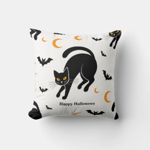 Cute Black Cat & Bat Halloween Pattern Throw Pillo Pillow