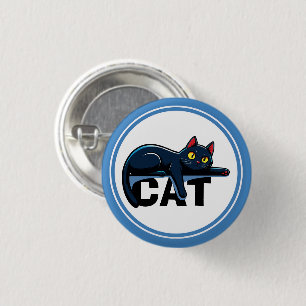 Cute Black Cat Blue Frame Round Pin Button