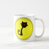 Cute Black Cat Cartoon in Yellow 3D Circle Design