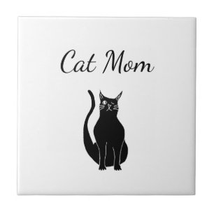 Cute Black Cat Cartoon Mother's Day Tile