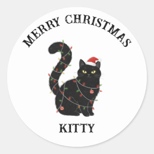Cute Black Cat Christma sSticker Classic Round Sticker