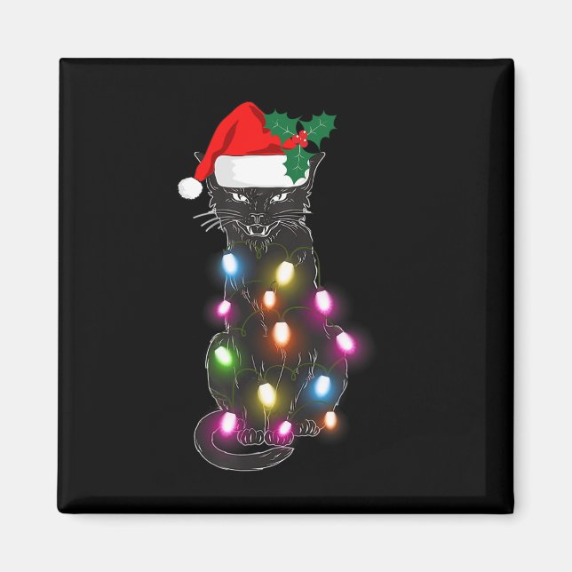 Cute Black Cat Christmas Light Fun Cat Lover Chris Magnet (Front)