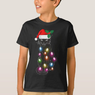 Cute Black Cat Christmas Light Fun Cat Lover Chris T-Shirt
