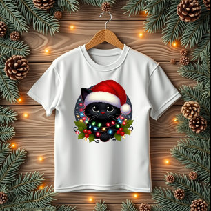 cute black cat christmas lights T-Shirt