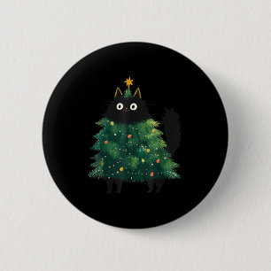 Cute Black Cat Christmas Tree Funny Kitten Lover X 2 Inch Round Button