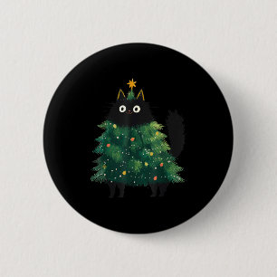 Cute Black Cat Christmas Tree Funny Kitten Lover X 2 Inch Round Button