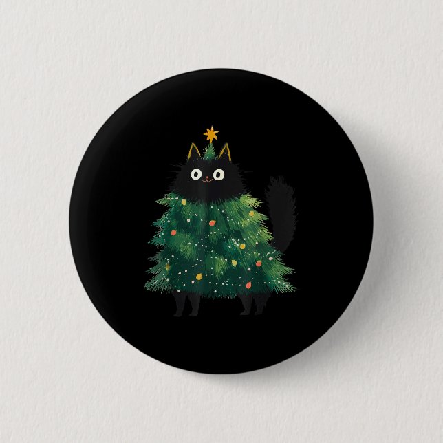 Cute Black Cat Christmas Tree Funny Kitten Lover X 2 Inch Round Button (Front)