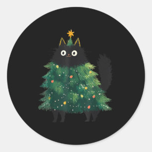 Cute Black Cat Christmas Tree Funny Kitten Lover X Classic Round Sticker