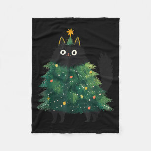 Cute Black Cat Christmas Tree Funny Kitten Lover X Fleece Blanket