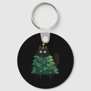 Cute Black Cat Christmas Tree Funny Kitten Lover X Keychain