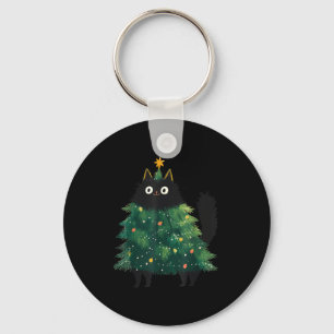 Cute Black Cat Christmas Tree Funny Kitten Lover X Keychain
