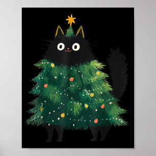 Cute Black Cat Christmas Tree Funny Kitten Lover X Poster