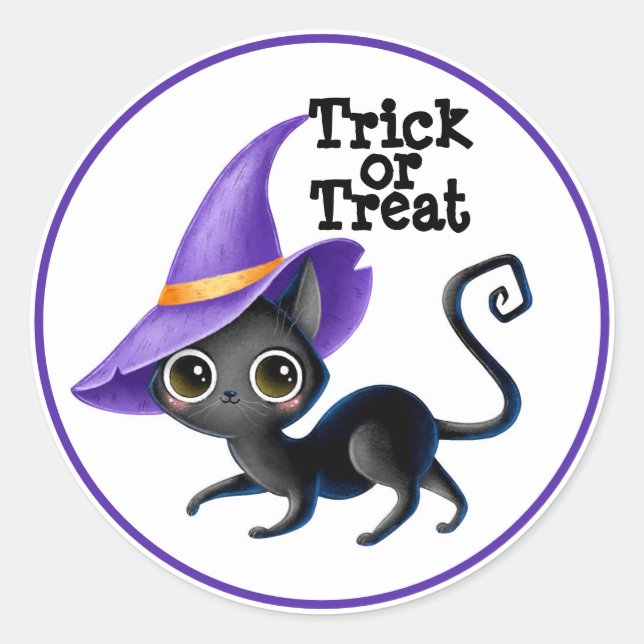 Cute Black Cat Classic Round Sticker (Front)