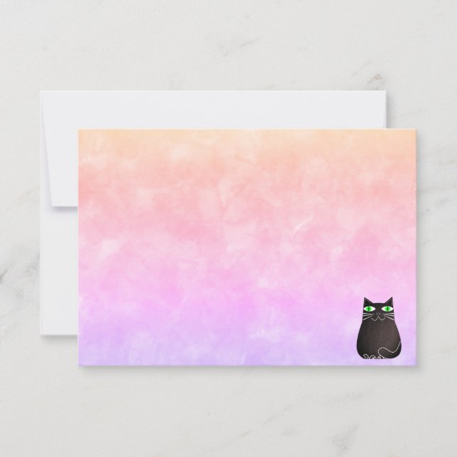 Cute Black Cat Colorful Watercolor Custom Blank Card (Front)