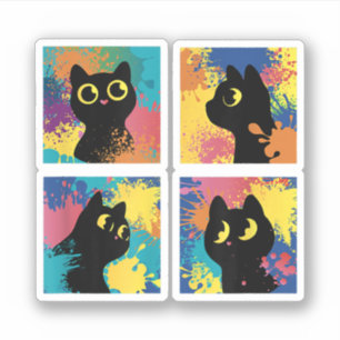Cute black cat colourful art Kitty for pur cat lov