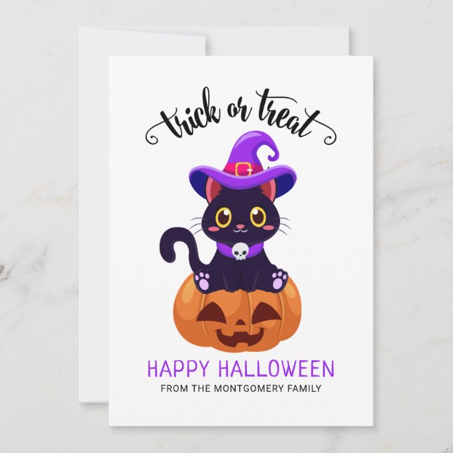 Cute Black Cat Custom Halloween Card (Front)
