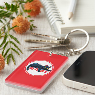 Cute Black Cat Custom Name Red Circle Acrylic Keyc Keychain