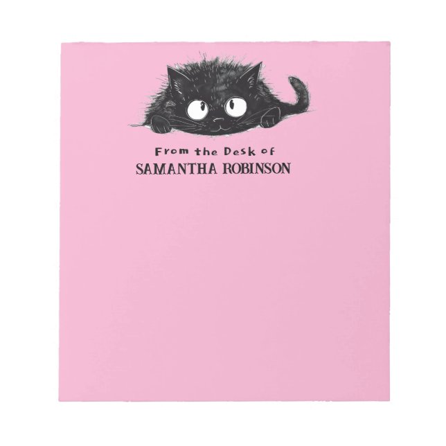  Cute Black Cat drawing (Pink Bkgrd) Personalize Notepad