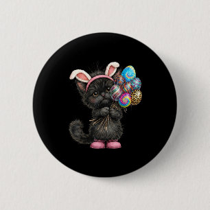 Cute Black Cat Easter Bunny Ears Eggs Easter Day W 2 Inch Round Button