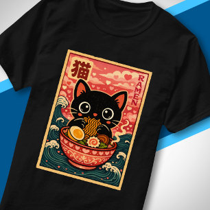 Cute Black Cat Eating Ramen Kawaii Japanese Love T-Shirt