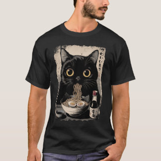 Cute Black Cat Eating Ramen Ramen Cat Vintage Japa T-Shirt