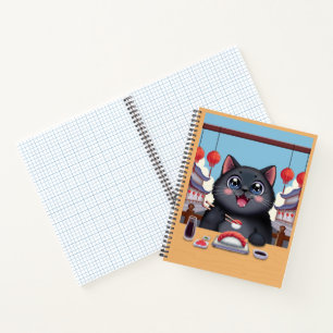 Cute Black Cat Eating Sushi Japan Kawaii   Notebook