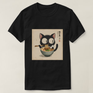 Cute Black Cat Enjoying Ramen Noodles T-Shirt