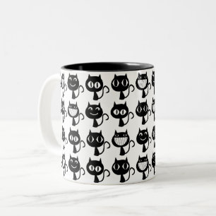 Cute Black Cat Expressions Pattern Two-Tone Coffee Mug