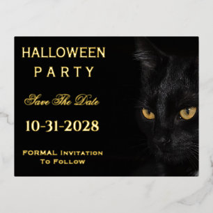 Cute Black Cat Eyes Save The Date Party Halloween Foil Holiday Postcard