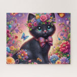 Cute Black Cat Flower Garden Jigsaw Puzzle<br><div class="desc">Cute Black Cat Flower Garden
Art/illustration
colorful
customizable</div>