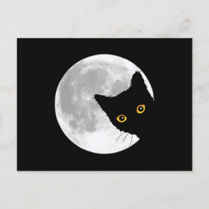 Cute Black Cat Full Moon Postcard