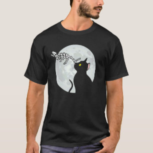 Cute Black Cat Full Moon Skeleton Undead Halloween T-Shirt