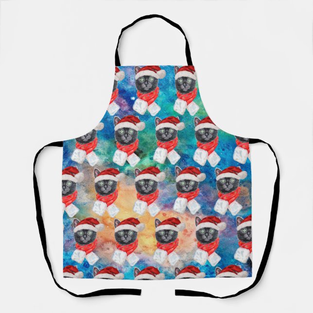 Cute Black Cat Funny Christmas Holidays Apron (Front)