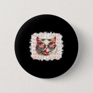 Cute Black Cat Funny Meowy Christmas Light Xmas Ho 2 Inch Round Button